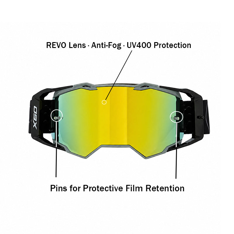 X60 Dual-Sport Motorradbrille – Gold REVO-Spiegelscheibe