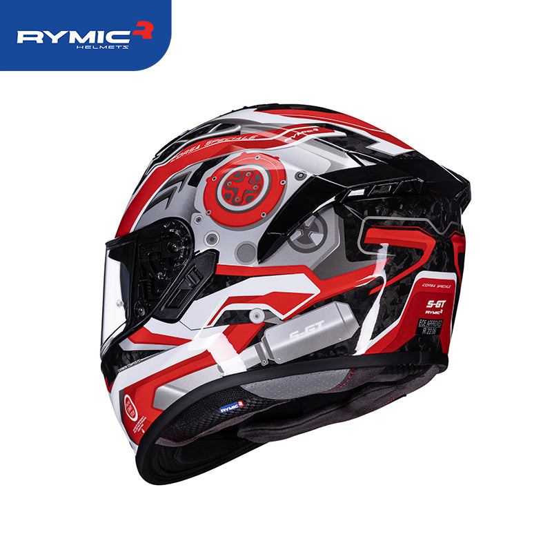 Rear view of the RYMIC S-GT helmet featuring an integrated spoiler and DOT certification.