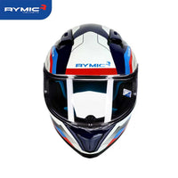 RYMIC sr6 full face motorcycle helmet white & blue rush, front view.