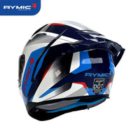 Rear view of the RYMIC sr6 helmet featuring an integrated spoiler and DOT certification.